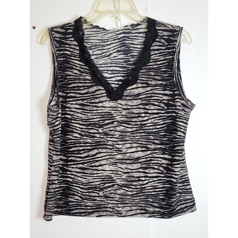 Women's Sleeveless Zebra Print Tank Top with Lace Trim